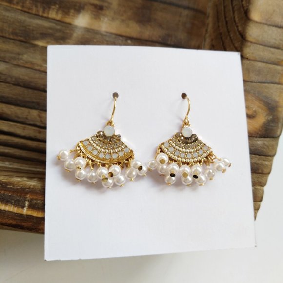 💕last one Charms Faux Pearl Fan  Earrings - Picture 3 of 7